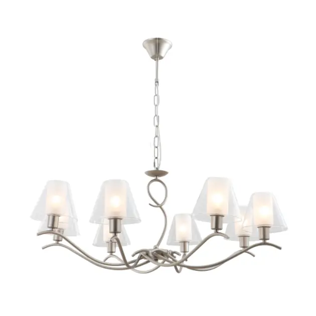 chandelier ແກ້ວສອງເທົ່າແສງສະຫວ່າງກັບ satin nickel ສໍາເລັດຮູບ