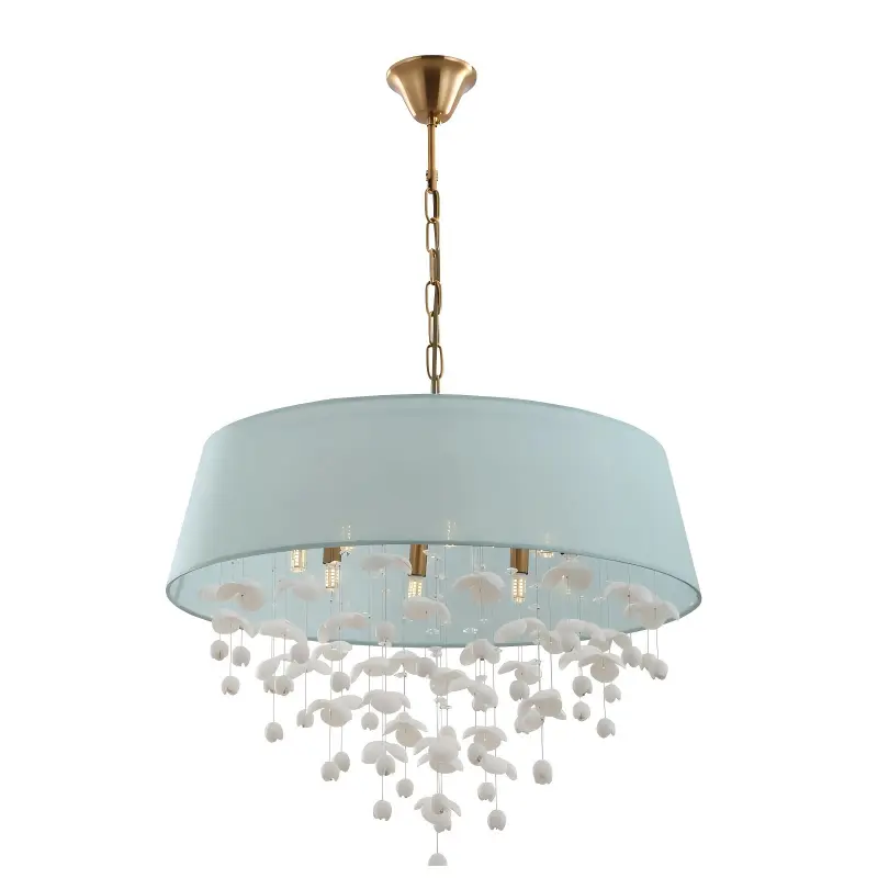 Modern Porcelain Drum Shade 8-lights Chandelier ສໍາລັບຫ້ອງຮັບແຂກ